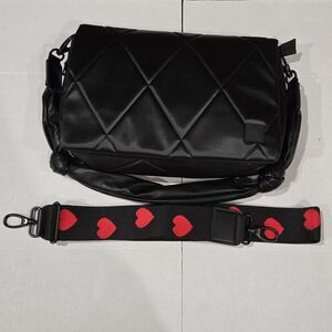 Shawn Killinger x IHKWIP Knotted Shoulder Bag Black Quilted + Heart Guitar Strap